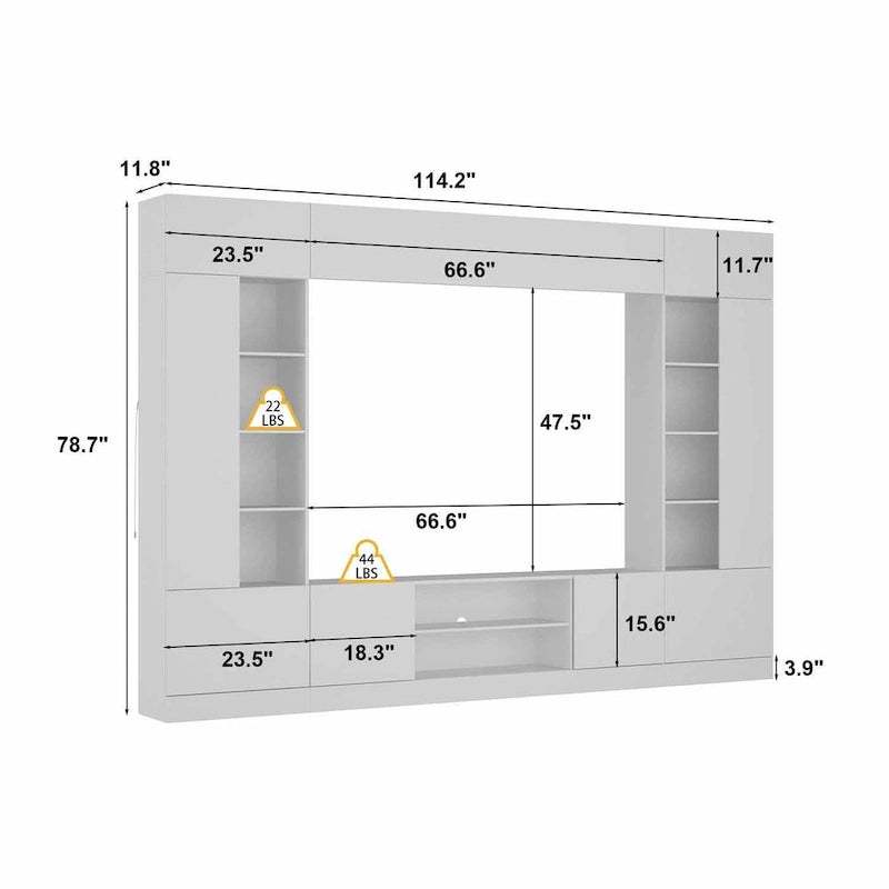 Meuble de rangement pour centre de divertissement avec bibliothèque et éclairage d'ambiance Blanc/Noir