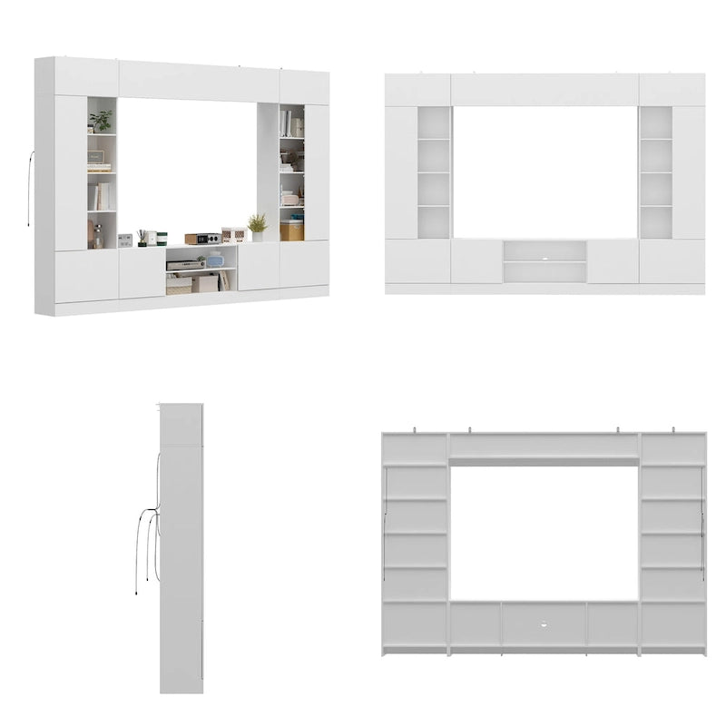 Meuble de rangement pour centre de divertissement avec bibliothèque et éclairage d'ambiance Blanc/Noir
