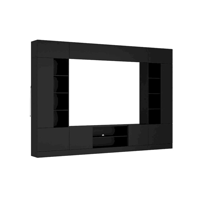 Meuble de rangement pour centre de divertissement avec bibliothèque et éclairage d'ambiance Blanc/Noir