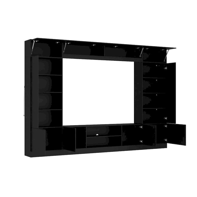 Meuble de rangement pour centre de divertissement avec bibliothèque et éclairage d'ambiance Blanc/Noir