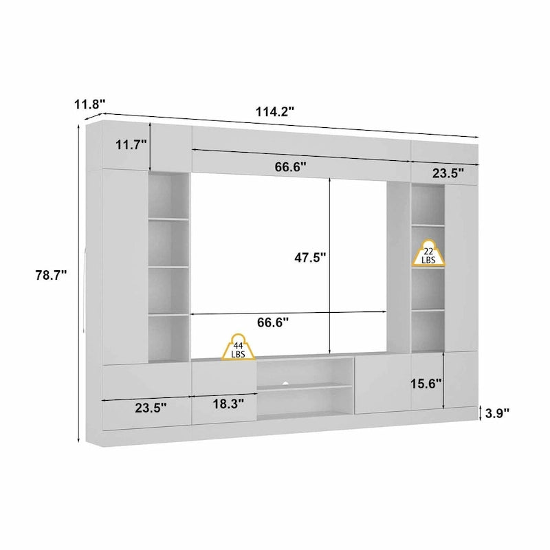 Meuble de rangement pour centre de divertissement avec bibliothèque et éclairage d'ambiance Blanc/Noir