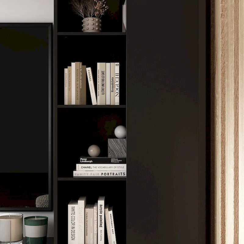 Meuble de rangement pour centre de divertissement avec bibliothèque et éclairage d'ambiance Blanc/Noir