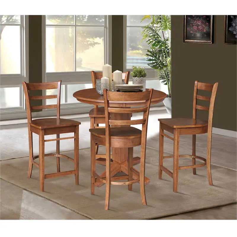 Table à manger de 91 cm de hauteur comptoir en bois massif avec 4 tabourets