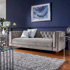 Layla Jewel-tuft Grey Velvet Seating with Nailhead par iNSPIRE Q Bold