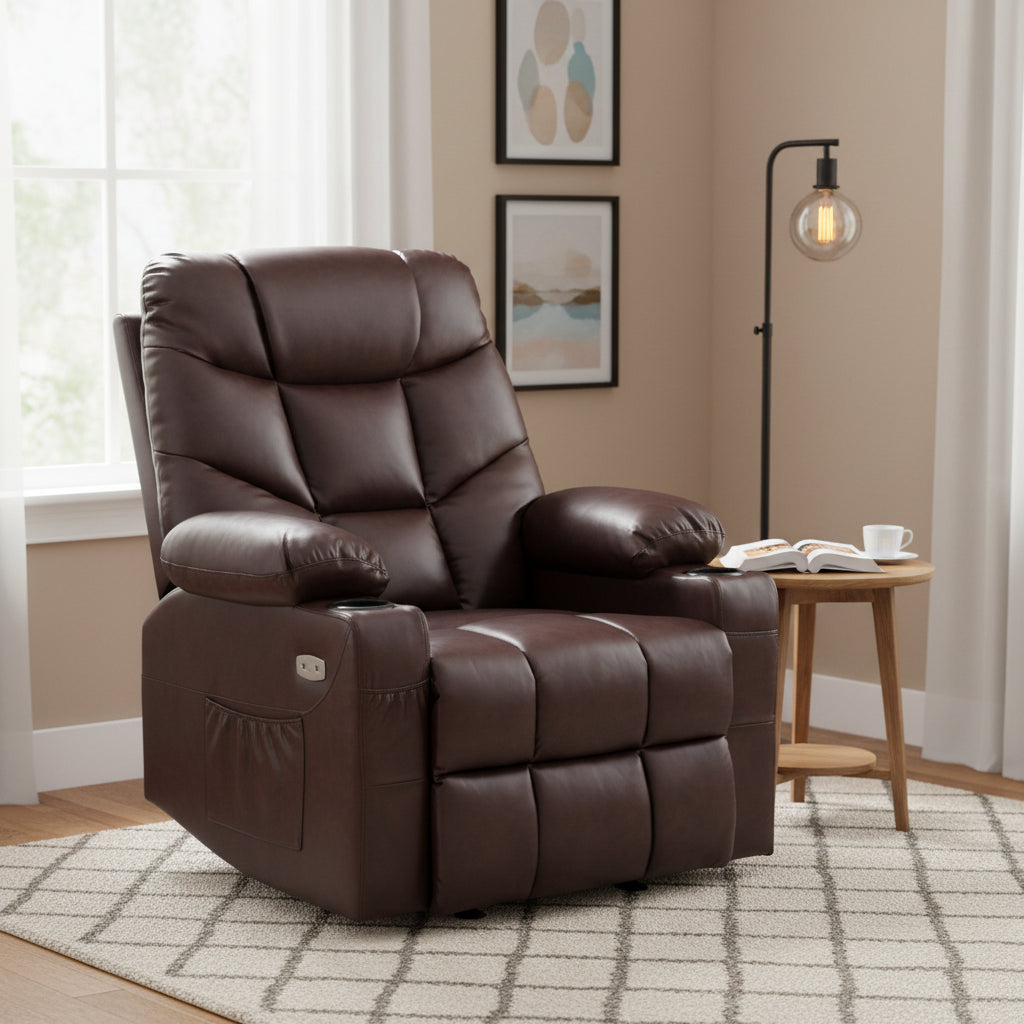 MCombo Manual Glider Rocker Recliner Chair with USB Ports, Faux Leather 8002