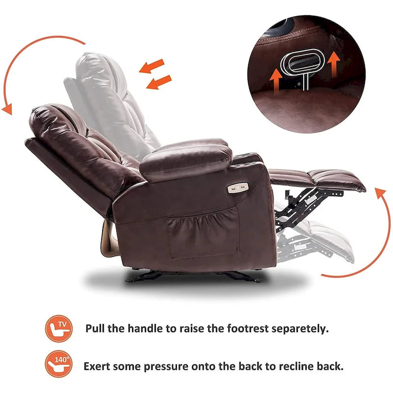 Fauteuil inclinable, basculant et pivotant manuel avec ports USB