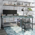 Bureau d'ordinateur d'angle en métal de 149,86 cm Haley Farmhouse avec ports USB par Furniture of America