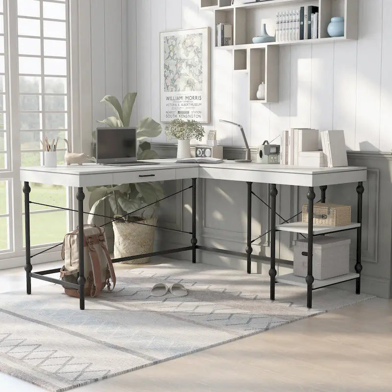 Bureau d'ordinateur d'angle en métal de 149,86 cm Haley Farmhouse avec ports USB par Furniture of America