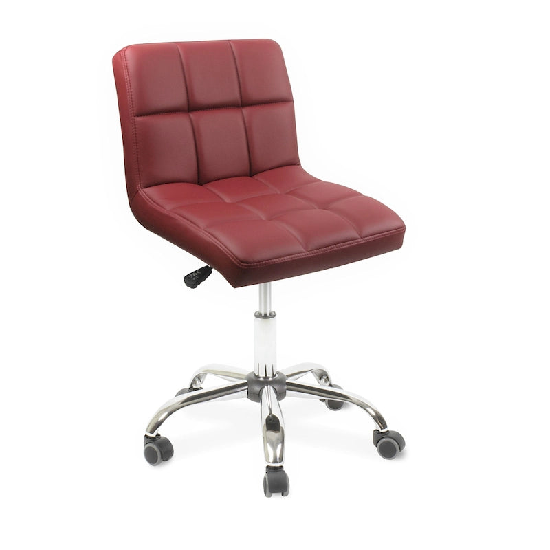 Chaise de bureau rouge sans accoudoirs, capitonnée, hauteur réglable 48–63 cm, pièce unique