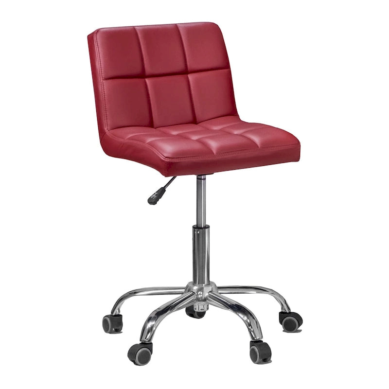 Chaise de bureau rouge sans accoudoirs, capitonnée, hauteur réglable 48–63 cm, pièce unique