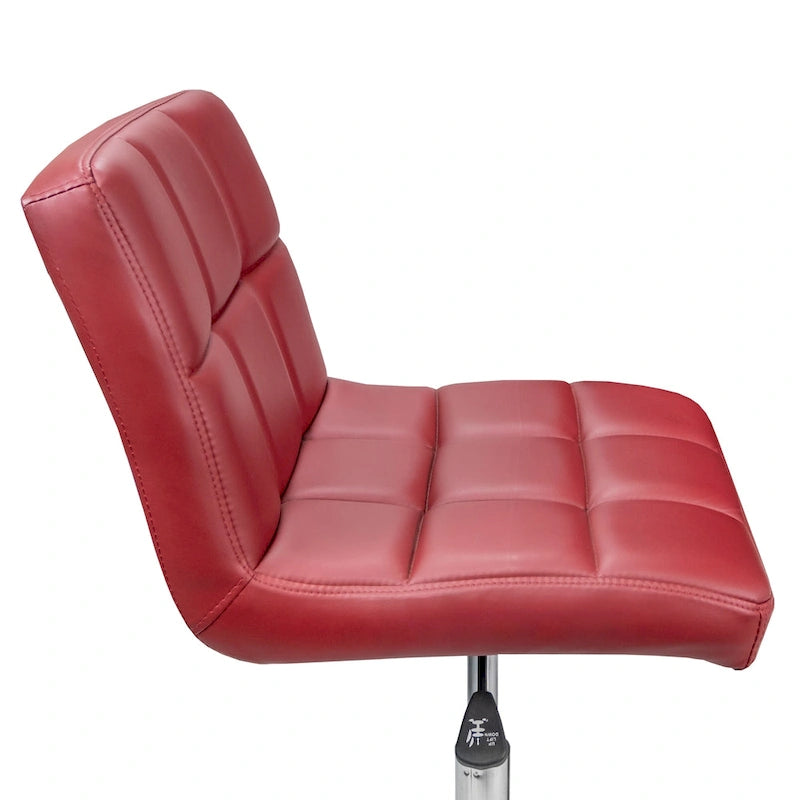 Chaise de bureau rouge sans accoudoirs, capitonnée, hauteur réglable 48–63 cm, pièce unique