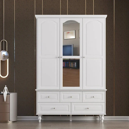 Garde-robe/Armoire/Placard familial de 70,9H avec portes miroir laque blanche