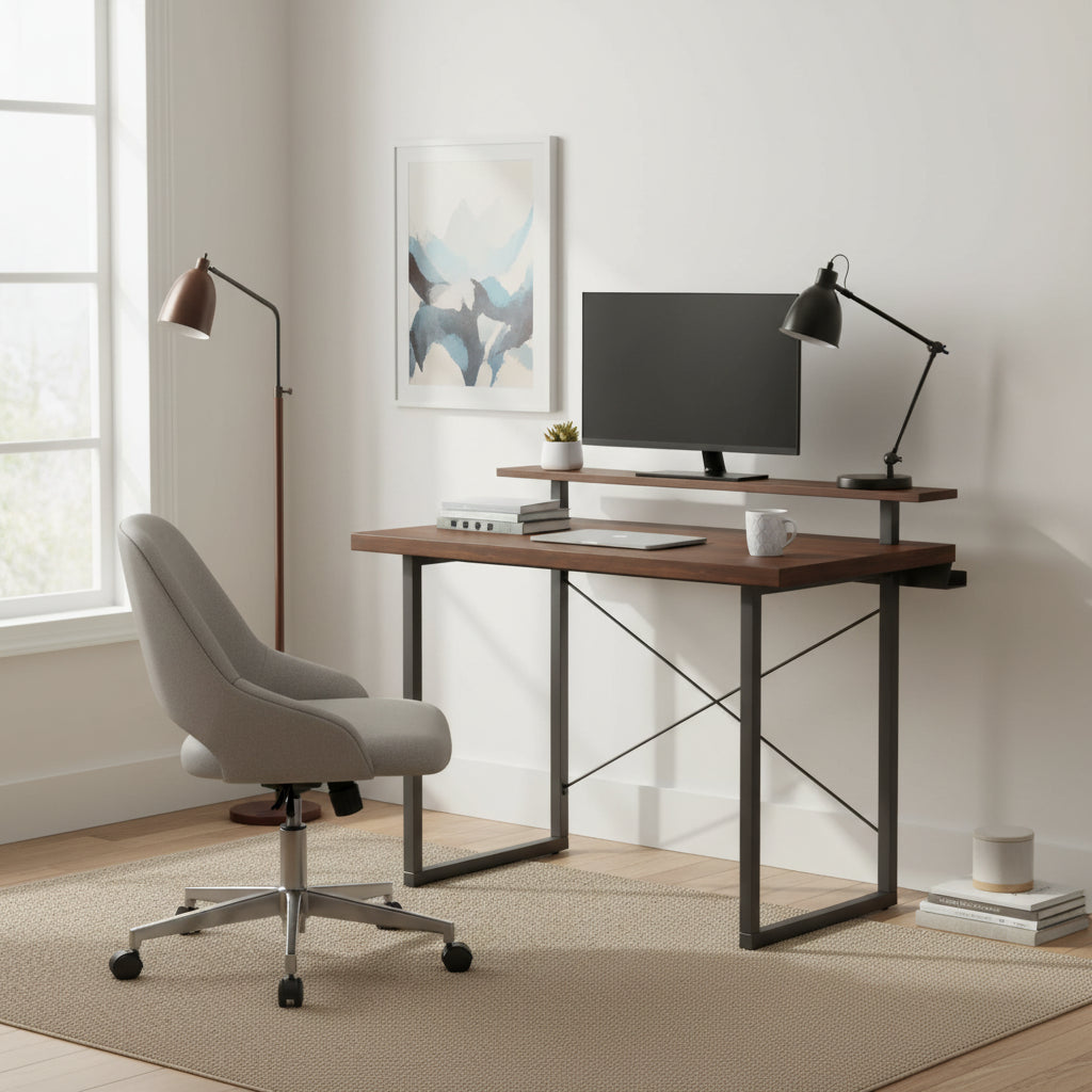 Homestyles Merge Brown Wood Desk with Monitor Stand