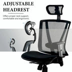 Fauteuil de bureau ergonomique ErgoMax Office entièrement maillé, réglable en hauteur, marron, avec accoudoirs et appui-tête, hauteur maximale de 132 cm