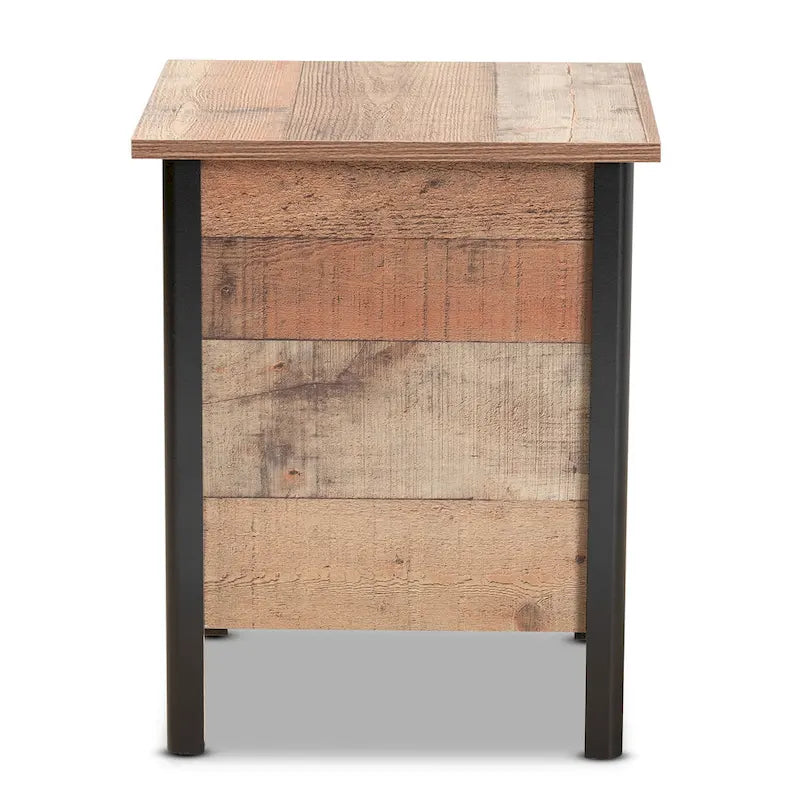 Table de chevet moderne en bois de chêne rustique marron et noir