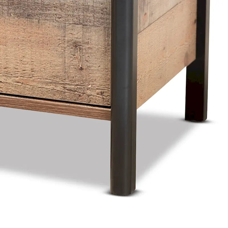 Table de chevet moderne en bois de chêne rustique marron et noir