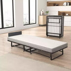 Lit pliant avec matelas, Lits d'appoint portables avec 4 roues, Matelas en mousse et cadre en métal, Lit roulant gain de place de la taille d'un lit de camp pour chambre d'amis à la maison