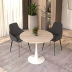 Table à manger ronde LeisureMod Bristol 35 - Plateau en pierre frittée - Table d'appoint de café et base de piédestal robuste en acier blanc pour cuisine et petits espaces