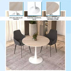 Table à manger ronde LeisureMod Bristol 35 - Plateau en pierre frittée - Table d'appoint de café et base de piédestal robuste en acier blanc pour cuisine et petits espaces