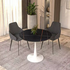 Table à manger ronde LeisureMod Bristol 35 - Plateau en pierre frittée - Table d'appoint de café et base de piédestal robuste en acier blanc pour cuisine et petits espaces