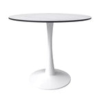 Table à manger ronde LeisureMod Bristol 35 - Plateau en pierre frittée - Table d'appoint de café et base de piédestal robuste en acier blanc pour cuisine et petits espaces