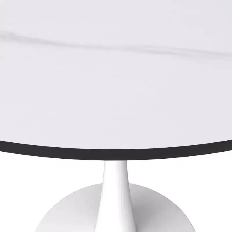 Table à manger ronde LeisureMod Bristol 35 - Plateau en pierre frittée - Table d'appoint de café et base de piédestal robuste en acier blanc pour cuisine et petits espaces