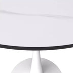 Table à manger ronde LeisureMod Bristol 35 - Plateau en pierre frittée - Table d'appoint de café et base de piédestal robuste en acier blanc pour cuisine et petits espaces