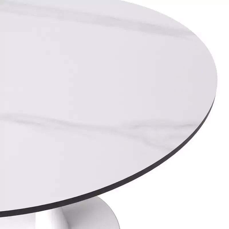 Table à manger ronde LeisureMod Bristol 35 - Plateau en pierre frittée - Table d'appoint de café et base de piédestal robuste en acier blanc pour cuisine et petits espaces