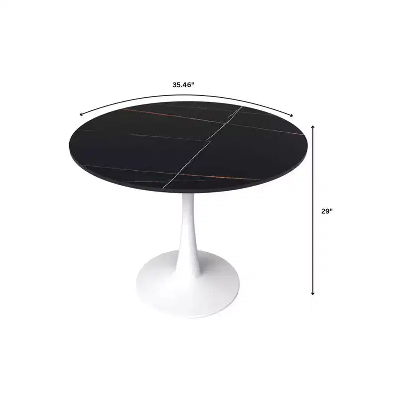 Table à manger ronde LeisureMod Bristol 35 - Plateau en pierre frittée - Table d'appoint de café et base de piédestal robuste en acier blanc pour cuisine et petits espaces