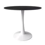 Table à manger ronde LeisureMod Bristol 35 - Plateau en pierre frittée - Table d'appoint de café et base de piédestal robuste en acier blanc pour cuisine et petits espaces