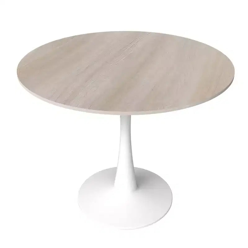 Table à manger ronde LeisureMod Bristol 35 - Plateau en pierre frittée - Table d'appoint de café et base de piédestal robuste en acier blanc pour cuisine et petits espaces