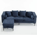 Canapé sectionnel convertible moderne en forme de L en chenille capitonnée