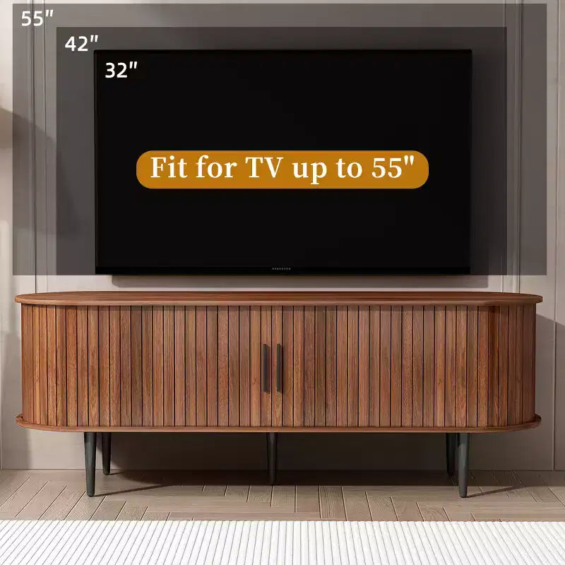 JVNOXK 55 Table de Console TV Moderne avec Compartiment de Rangement et Porte Coulissante - Meuble TV-Hifi Noyer pour Salon, Chambre, Bureau
