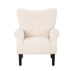 Fauteuil d'appoint moderne Erommy, fauteuil à dossier haut, canapé simple en tissu rembourré avec boutons et pieds en bois pour salon