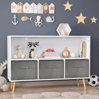 Commode de chambre Okak avec 3 tiroirs en tissu pliable, grand placard de rangement pour jouets, étagère à livres pour enfants pour couloir et chambre d'enfant
