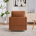 Fauteuil pivotant Etokfoks 30,7 pouces de large en PU marron, avec accoudoirs carrés, fauteuil de salon 360 degrés pour chambre à coucher
