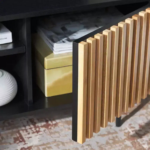 Meuble TV 2 portes 2 étagères Anahi - MED1501 - Noir/Naturel - Safavieh
