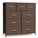 Crestlive Products Commode à 9 tiroirs en tissu extra large pour chambre à coucher, tour de rangement de vêtements avec cadre en acier robuste, plateau en bois, tiroirs faciles à tirer, poignées en bois