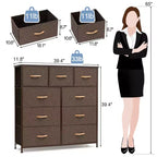 Crestlive Products Commode à 9 tiroirs en tissu extra large pour chambre à coucher, tour de rangement de vêtements avec cadre en acier robuste, plateau en bois, tiroirs faciles à tirer, poignées en bois