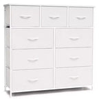 Crestlive Products Commode à 9 tiroirs en tissu extra large pour chambre à coucher, tour de rangement de vêtements avec cadre en acier robuste, plateau en bois, tiroirs faciles à tirer, poignées en bois