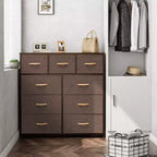 Crestlive Products Commode à 9 tiroirs en tissu extra large pour chambre à coucher, tour de rangement de vêtements avec cadre en acier robuste, plateau en bois, tiroirs faciles à tirer, poignées en bois