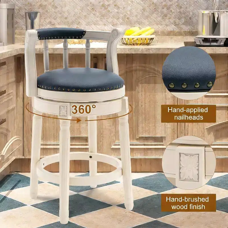 Tabourets de bar pivotants à 360 degrés en bois massif, hauteur d'assise 75 cm, en cuir