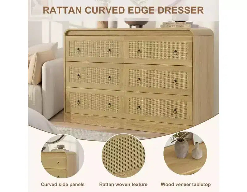 Commode à 6 tiroirs en rotin Acekool, commode moderne pour chambre à coucher, salon et couloir