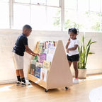 Présentoir et rangement de livres mobiles double face en bois ECR4Kids, meuble Montessori