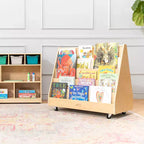 Présentoir et rangement de livres mobiles double face en bois ECR4Kids, meuble Montessori