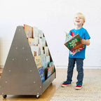 Présentoir et rangement de livres mobiles double face en bois ECR4Kids, meuble Montessori