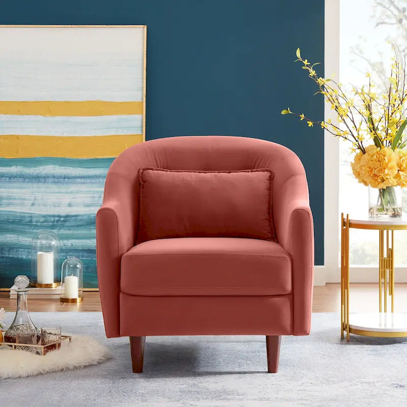 VANOMi 28.34 Fauteuil d'appoint, Fauteuil crapaud en velours avec pieds en bois massif