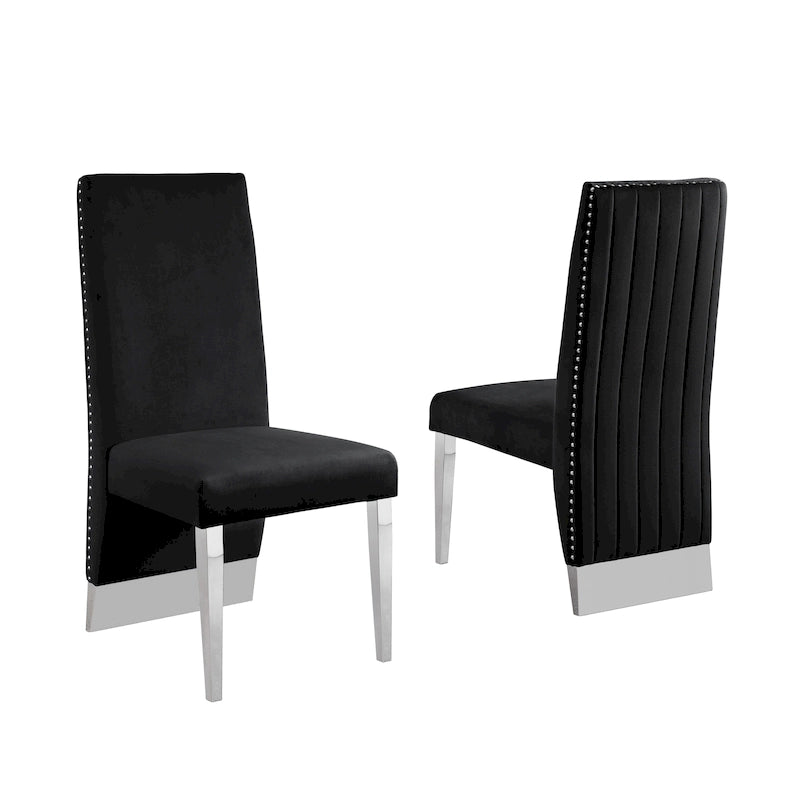 Chaise de salle à manger « Best Quality Furniture » avec dossier plissé, clous décoratifs et pieds chromés (lot de 2)
