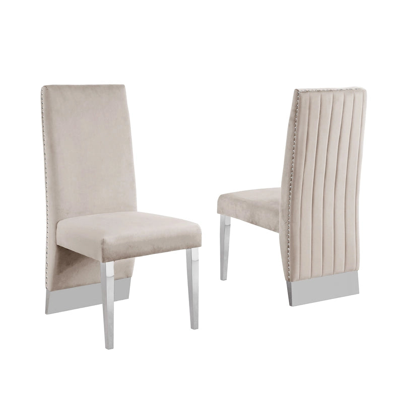Chaise de salle à manger « Best Quality Furniture » avec dossier plissé, clous décoratifs et pieds chromés (lot de 2)