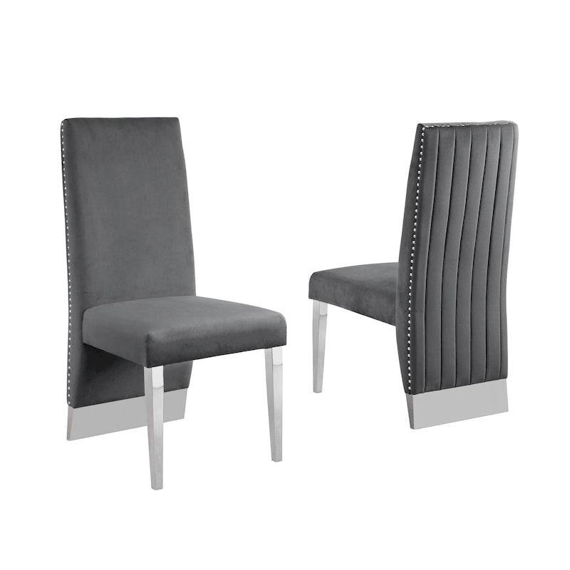 Chaise de salle à manger « Best Quality Furniture » avec dossier plissé, clous décoratifs et pieds chromés (lot de 2)